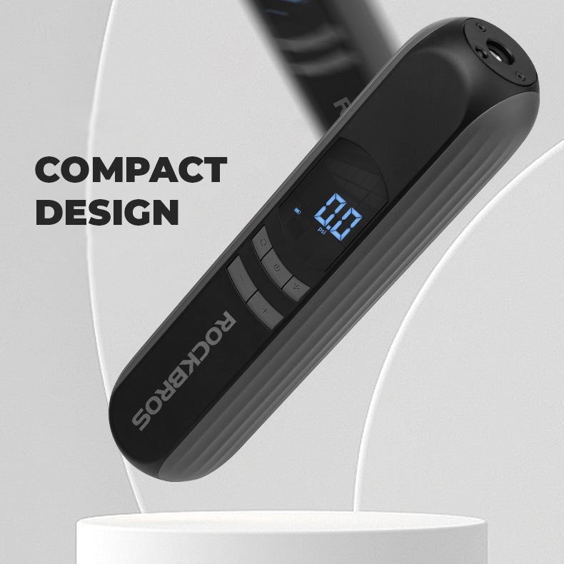 Image of the A10 Wireless inflation tool demonstrating the compact design, captioned with the text 'Compact Design'