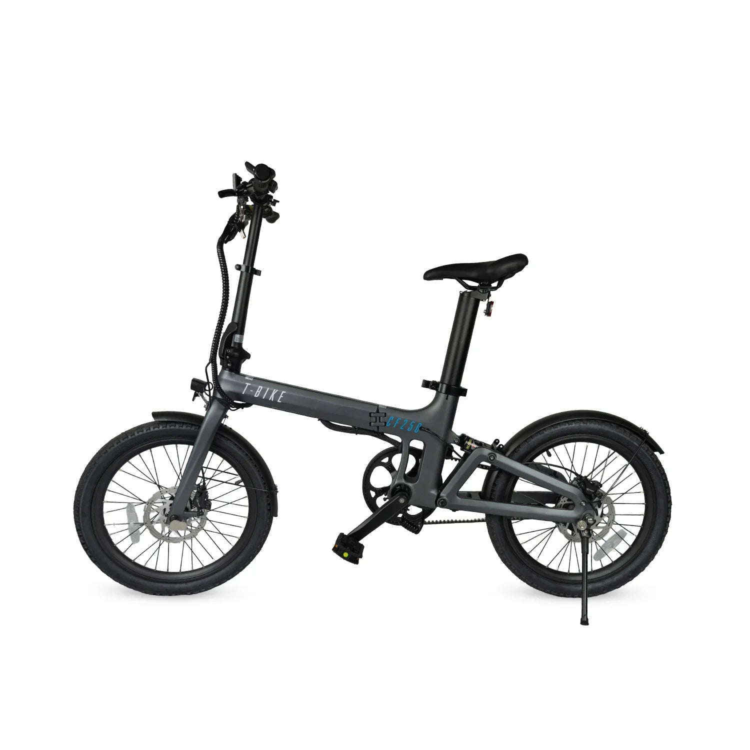 Black folding bike on a white background