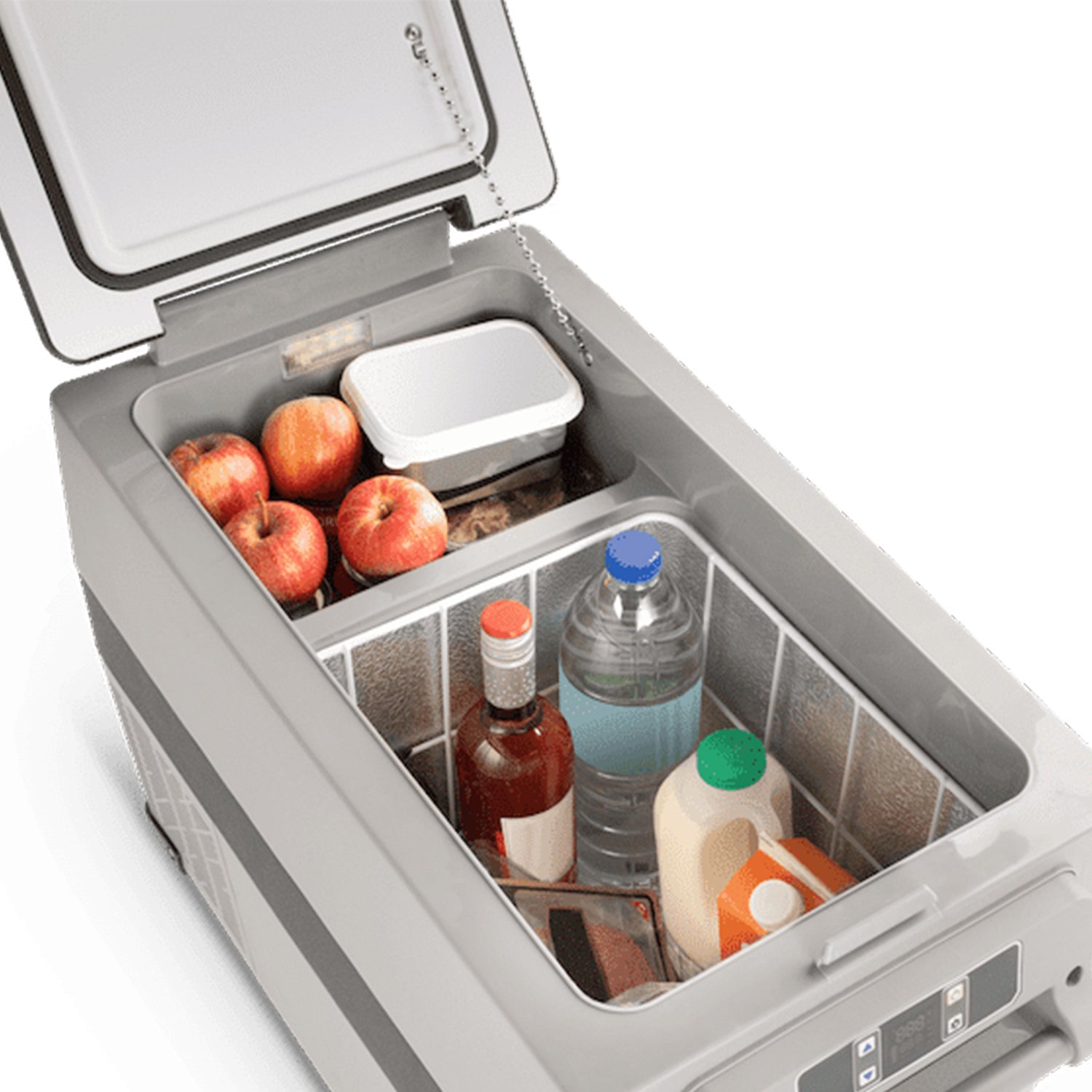 Totalfreeze Fridge freezer with the lid open, showcasing the capacity