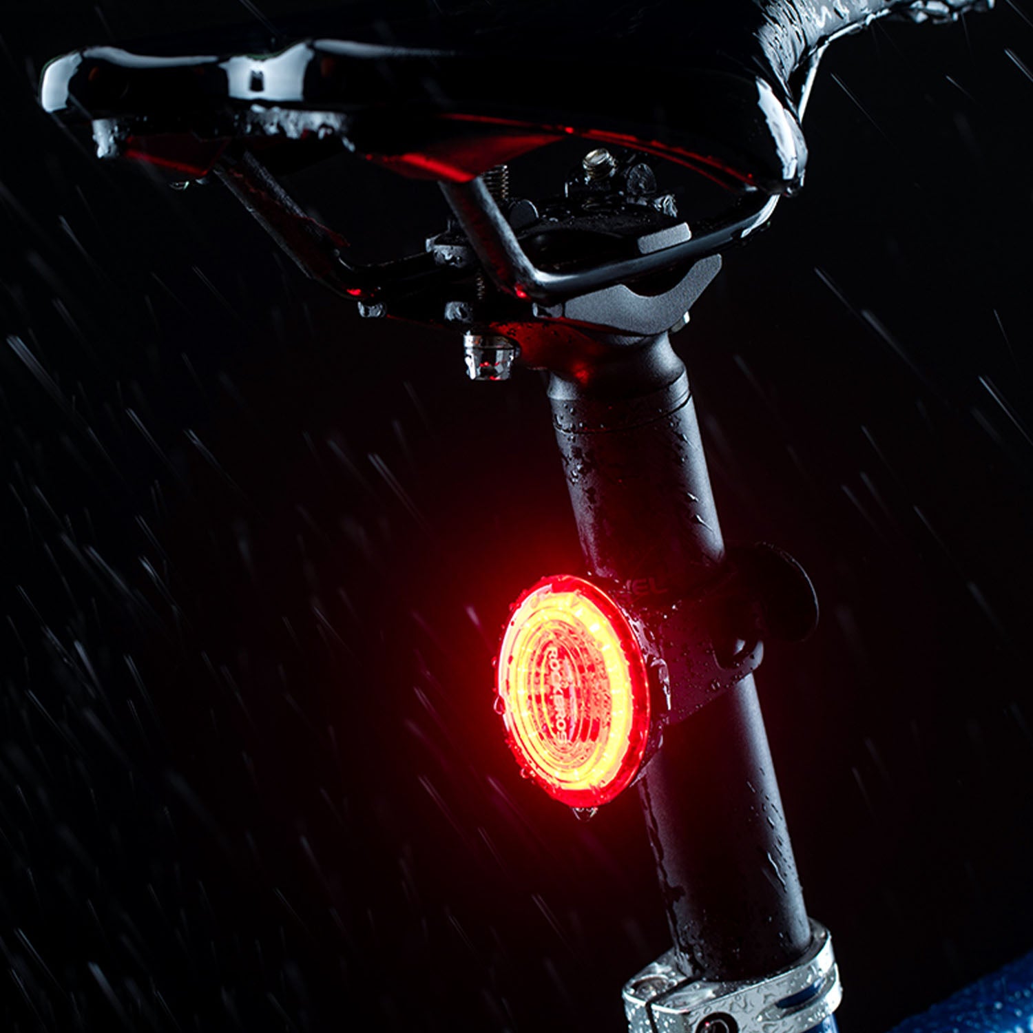 Image of a tail light attached to the seatpost of a bike