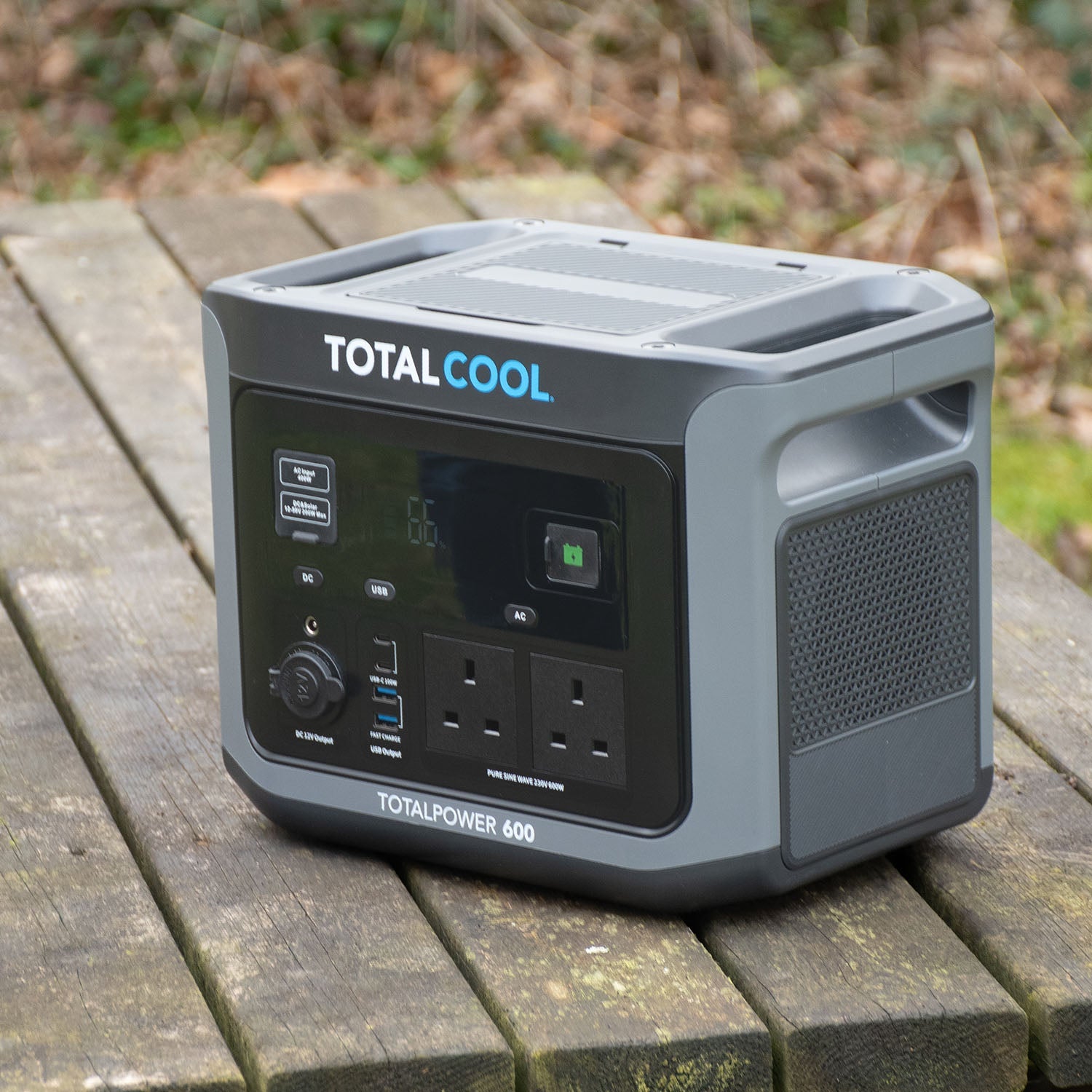 Image of Totalpower 600 viewed from an angle ontop of a bench