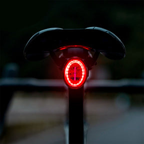 Image of the tail light attached to the seatpost of a bike