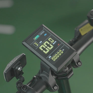Image of the LCD screen attached to the handle bars of the Carbon Fibre 250 folding E-Bike