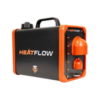 HEATFLOW Portable diesel heater device with black and orange design on a white background