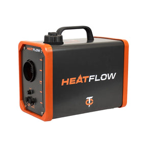 HEATFLOW Portable diesel heater device with black and orange design on a white background