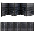 Front view of the TS100 Solar panel laid completely flat alongside a TS100 that is slightly folded
